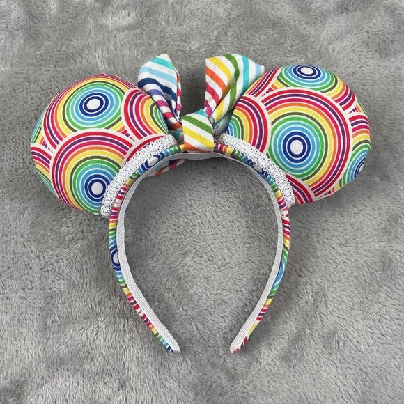 Disney Minnie Mouse Ears Rainbow Colored Custom Fit Adult Size - Picture 3 of 3